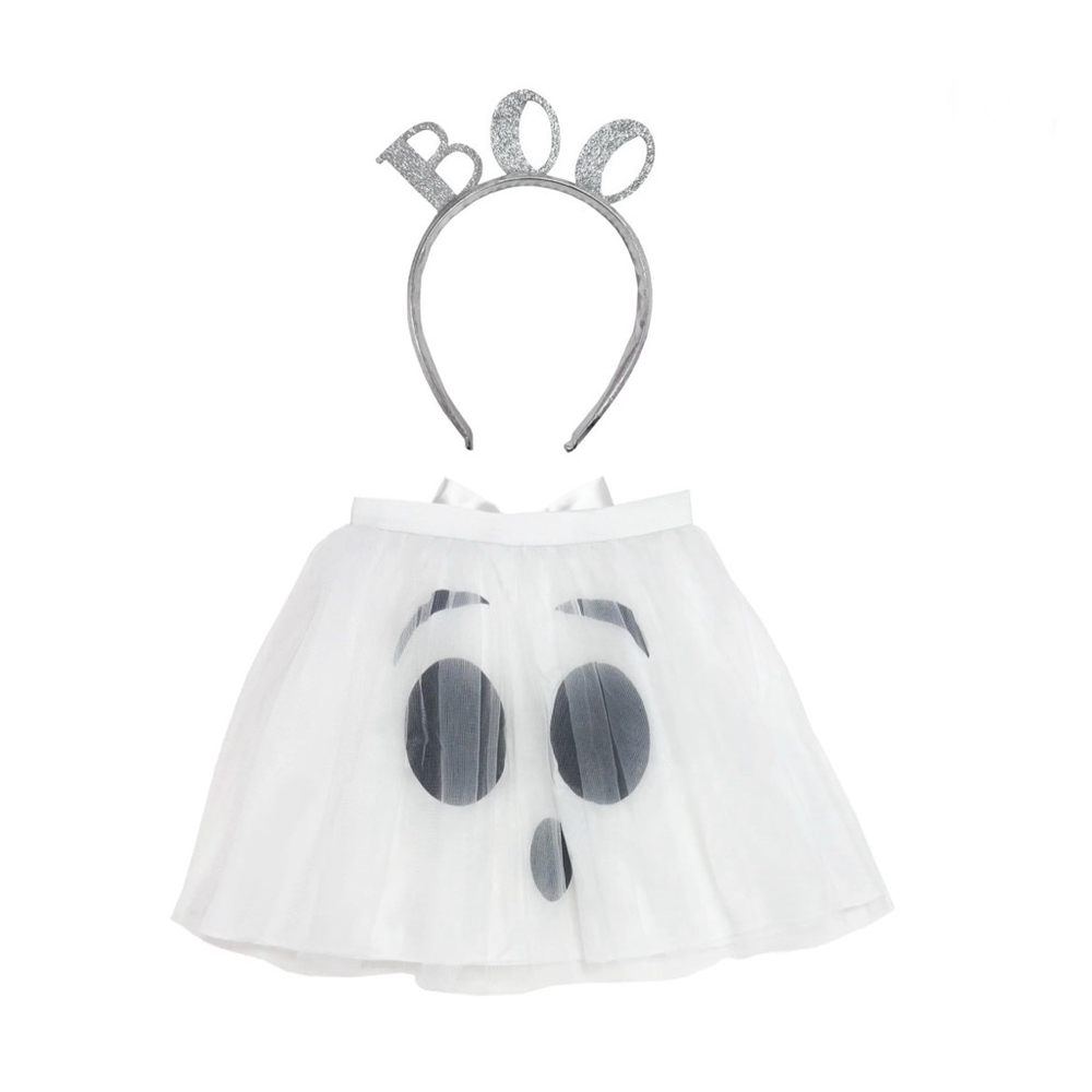 NEW Girls Way To Celebrate! Halloween Ghost Headband & Tutu Kit One Size White